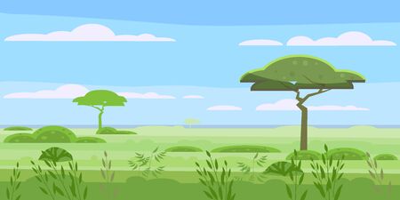 African landscape, savannah, panorama, nature, trees, wilderness. Modern flat cartoon, vector illustration isolatedのイラスト素材