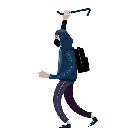 Looter with crowbar. Robber, scrap criminal characterのイラスト素材