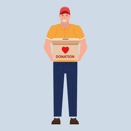 Volunteer man character with donation boxのイラスト素材