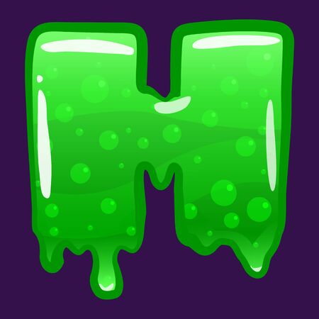 Slime font type letter H latin alphabet. Green bubbling toxic mold. Vector cartoon style illustrationのイラスト素材