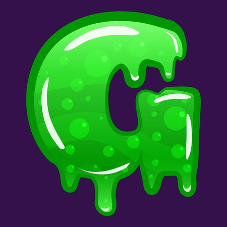 Slime font type letter G latin alphabet. Green bubbling toxic mold. Vector cartoon style illustrationのイラスト素材