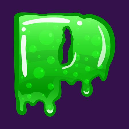 Slime font type letter P latin alphabet. Green bubbling toxic mold. Vector cartoon style illustrationのイラスト素材