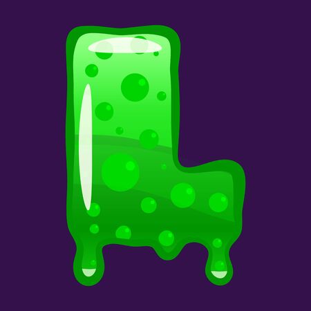 Slime font type letter L latin alphabet. Green bubbling toxic mold. Vector cartoon style illustrationのイラスト素材