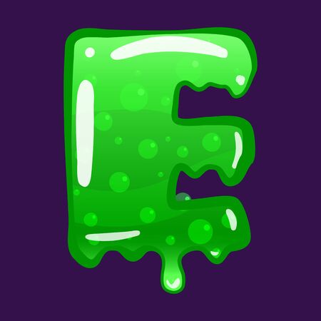 Slime font type letter E latin alphabet. Green bubbling toxic mold. Vector cartoon style illustrationのイラスト素材