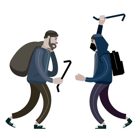 Looters with crowbar and bag. Robbers, scrap, criminal charactersのイラスト素材