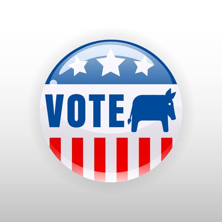 I Vote United States of America button election, badge, donkey symbol of a democratic party. Vector illustration isolatedのイラスト素材