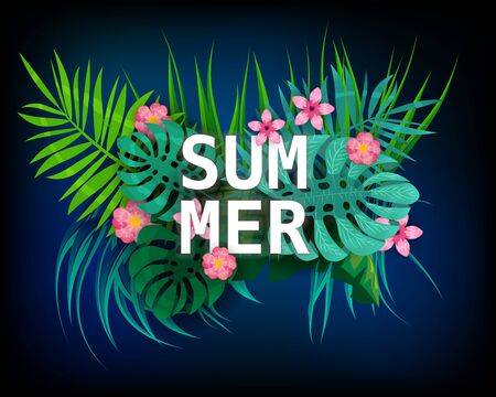 Summer tropical leaves exotical plants palm jungle leafのイラスト素材