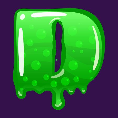 Slime font type letter D latin alphabet. Green bubbling toxic mold. Vector cartoon style illustrationのイラスト素材