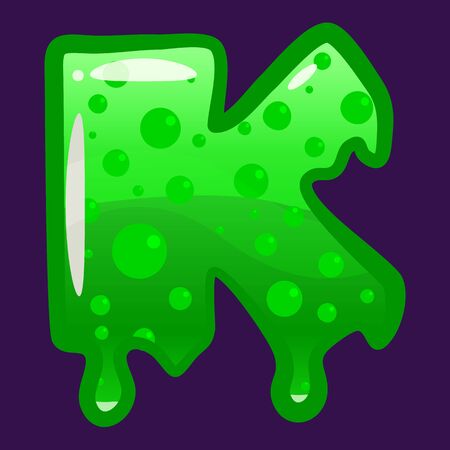 Slime font type letter K latin alphabet. Green bubbling toxic mold. Vector cartoon style illustrationのイラスト素材