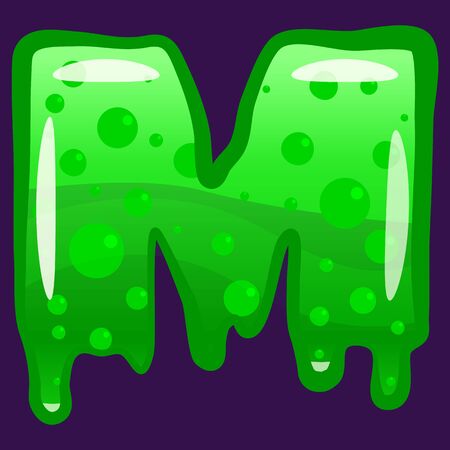 Slime font type letter M latin alphabet. Green bubbling toxic mold. Vector cartoon style illustrationのイラスト素材