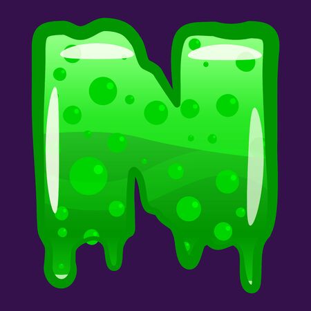 Slime font type letter N latin alphabet. Green bubbling toxic mold. Vector cartoon style illustrationのイラスト素材