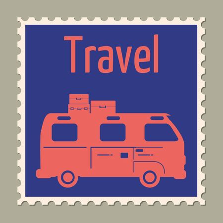 Postage stamp summer vacation Van bus. Retro vintage design vector illustration isolatedのイラスト素材