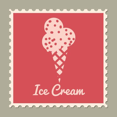 Postage stamp summer vacation Ice Cream. Retro vintage design vector illustration isolatedのイラスト素材