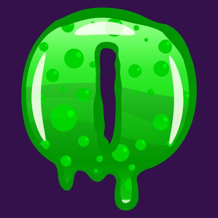 Slime font type letter O latin alphabet. Green bubbling toxic mold. Vector cartoon style illustrationのイラスト素材