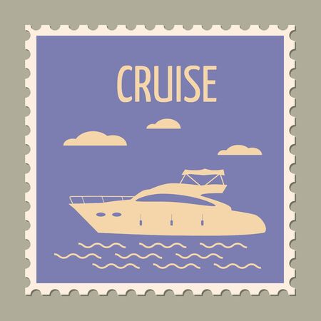 Postage stamp summer vacation Speed yacht. Retro vintageのイラスト素材