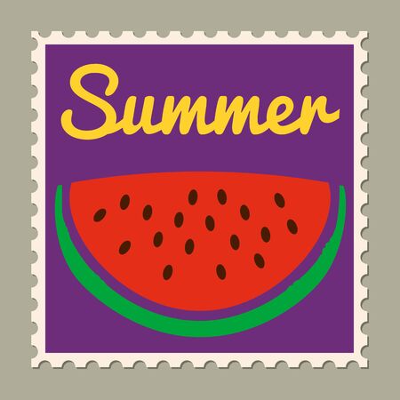 Postage stamp summer vacation Watermelon. Retro vintage designのイラスト素材
