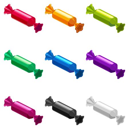 Set Candies wrapped isometric sweet food different colors.のイラスト素材