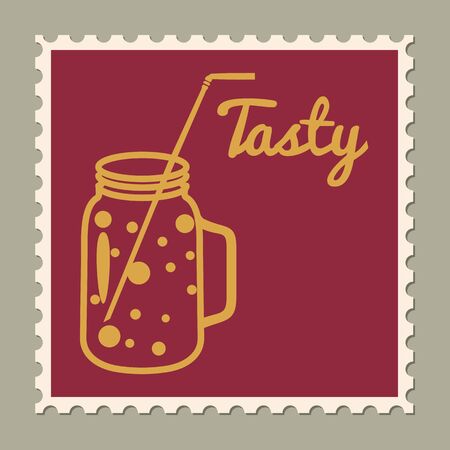 Postage stamp summer vacation Jar with drink. Retro vintage designのイラスト素材