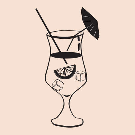 Cockail Blue Havaiian tropical summer alcoholic drink beverage.のイラスト素材