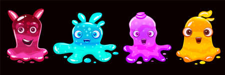 Set Slime jelli monsters characters, liquid yellow red cyan violet creaturesのイラスト素材