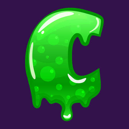 Slime font type letter C latin alphabet. Green bubbling toxic moldのイラスト素材