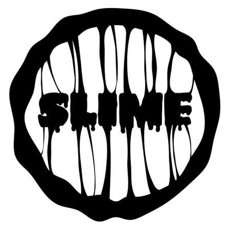 Slime word letters text logotype template. Liquid black white bubbling toxic mold with splashesのイラスト素材