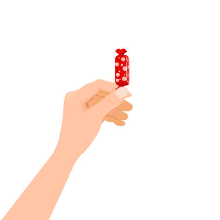 Hand hold candy wrapper dessert sweetness. Vector illustration isolated cartoon styleのイラスト素材