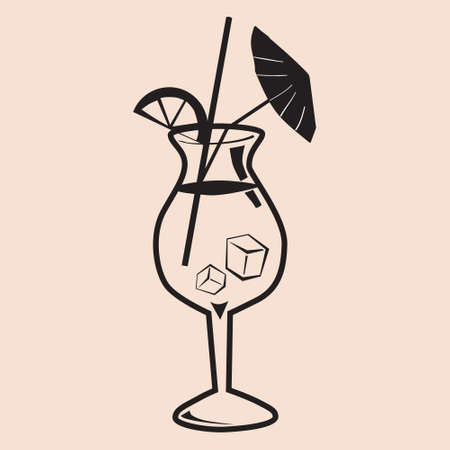 Cockail Sex On The Beach tropical summer alcoholic drink beverage. Vector icon isolated doodle linear style illustrationのイラスト素材