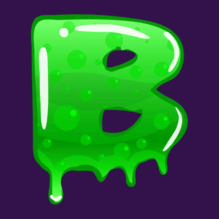 Slime font type letter B latin alphabet. Green bubbling toxic mold. Vector cartoon style illustrationのイラスト素材