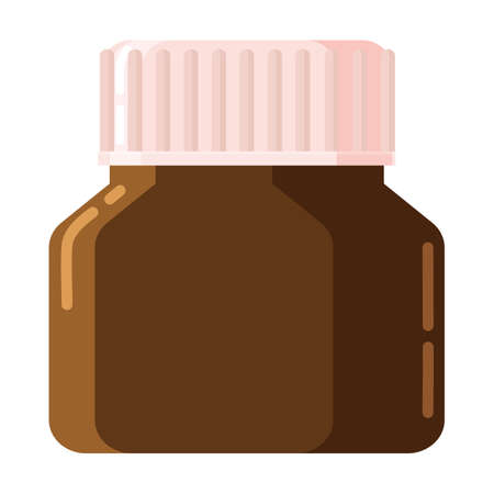 Pharmacy of brown glass bottle with screw cap for medicine, syrup, pills, tabs, drugs, ointment and cream. Template mockup jar packaging design. Vector illustration isolatedのイラスト素材