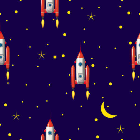 Seamless Rocket pattern, stars and space. Vector illustration ispalted cartoon styleのイラスト素材