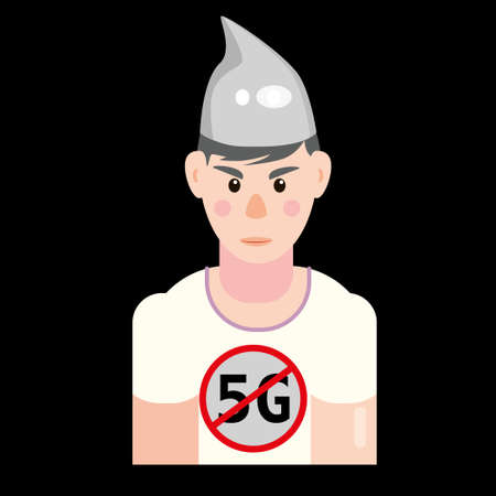 Character in foil hat. Conspiracy conspiracy theory, mental disorders. Vector isolated illustrationのイラスト素材