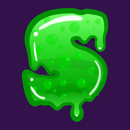 Slime font type letter S latin alphabet. Green bubbling toxic mold. Vector cartoon style illustrationのイラスト素材