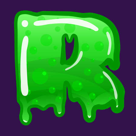 Slime font type letter R latin alphabet. Green bubbling toxic mold. Vector cartoon style illustrationのイラスト素材