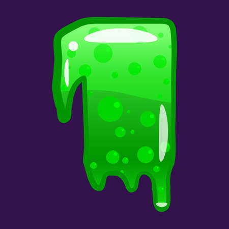 Slime font type number 1 latin alphabet. Green bubbling toxic mold. Vector cartoon style illustrationのイラスト素材