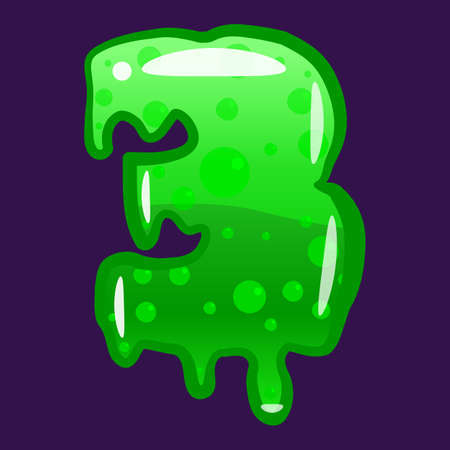 Slime font type number 3 latin alphabet. Green bubbling toxic mold. Vector cartoon style illustrationのイラスト素材