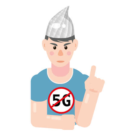 Character in foil hat. Conspiracy conspiracy theory, mental disorders. Vector isolated illustrationのイラスト素材