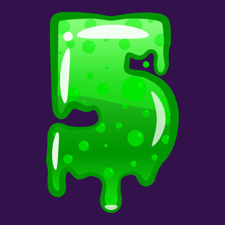 Slime font type number 5 latin alphabet. Green bubbling toxic mold. Vector cartoon style illustrationのイラスト素材