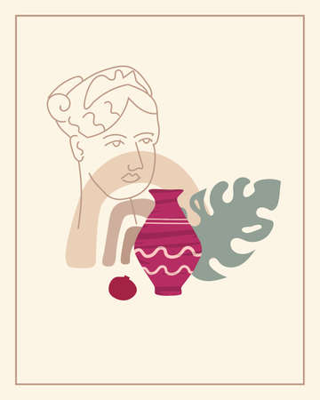 Trendy cards still life vase fruits abstract contemporary shape textures minimalism portrait Ancient Greeceのイラスト素材