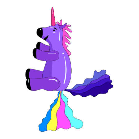 Unicorn smiling pooping a rainbow, fantasy cute character beast multicolored shit turd. Vector illustration isolated cartoon styleのイラスト素材