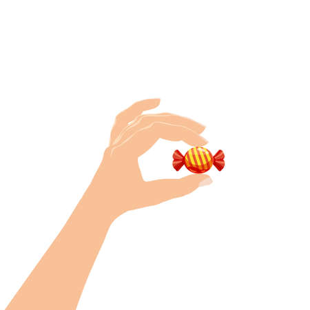 Hand hold candy wrapper dessert sweetness. Vector illustration isolated cartoon styleのイラスト素材