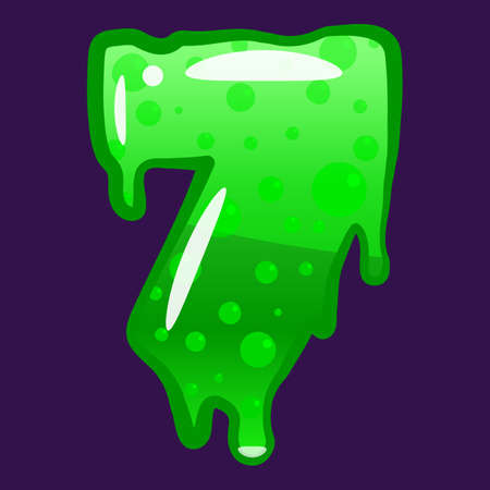 Slime font type number 7 latin alphabet. Green bubbling toxic mold. Vector cartoon style illustrationのイラスト素材