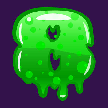 Slime font type number 8 latin alphabet. Green bubbling toxic mold. Vector cartoon style illustrationのイラスト素材