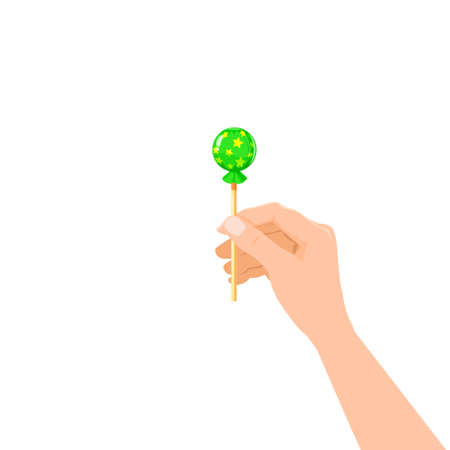 Hand hold candy wrapper dessert sweetness. Vector illustration isolated cartoon styleのイラスト素材