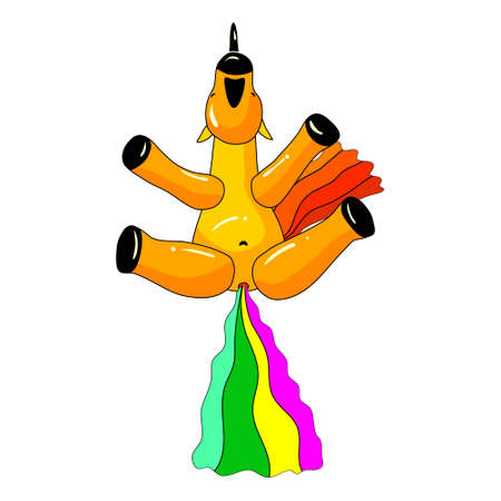 Unicorn smiling pooping a rainbow, fantasy cute character beast multicolored shit turd. Vector illustration isolated cartoon styleのイラスト素材