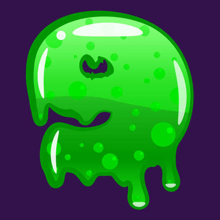 Slime font type number 9 latin alphabet. Green bubbling toxic mold. Vector cartoon style illustrationのイラスト素材