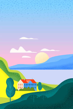 Summer landscape june month. Season banner for calendar pages cover baner poster. Minimal trendy style isolated vectorのイラスト素材
