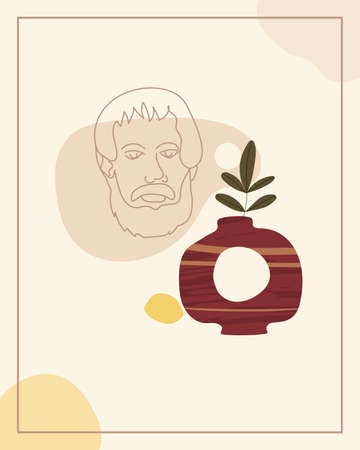 Trendy cards still life vase fruits abstract contemporary shape textures minimalism portrait Ancient Greeceのイラスト素材