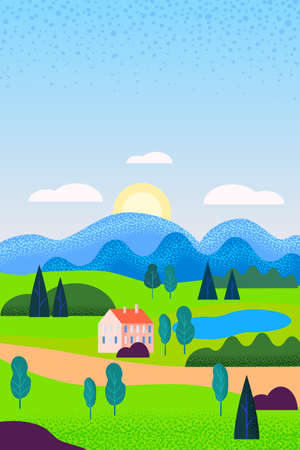 Spring landscape may month. Season banner for calendar pages cover baner poster. Minimal trendy style isolated vectorのイラスト素材