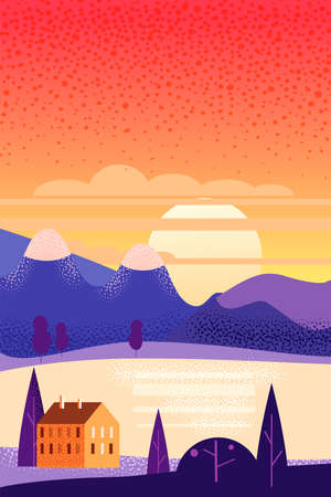 Summer landscape august month. Season banner for calendar pages cover baner poster. Minimal trendy style isolated vectorのイラスト素材
